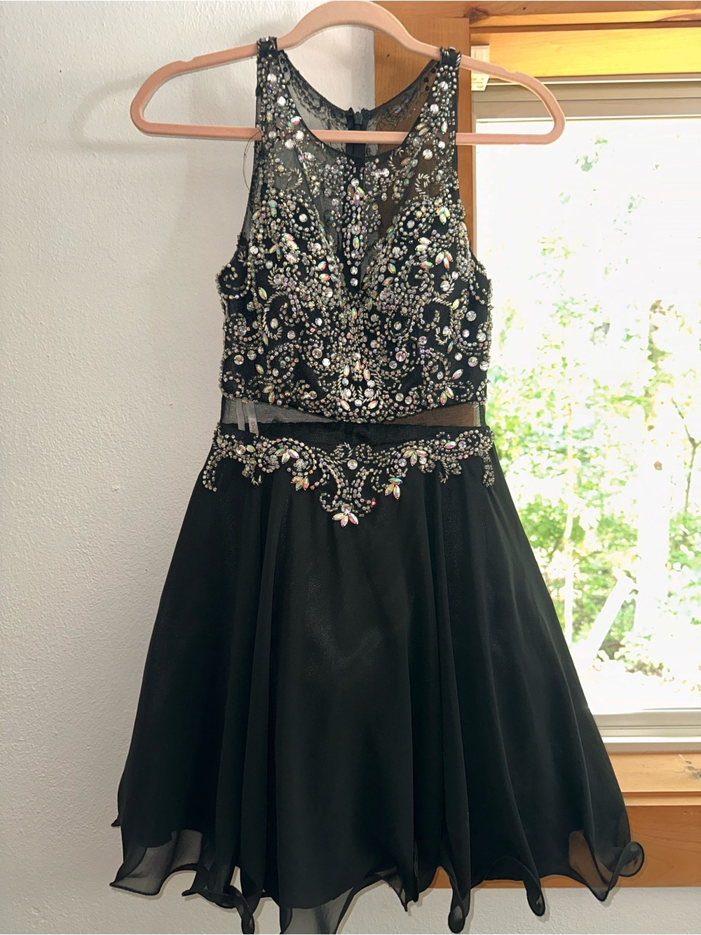 Dancing Queen Black Jeweled Illusion Bodice Prom Dress